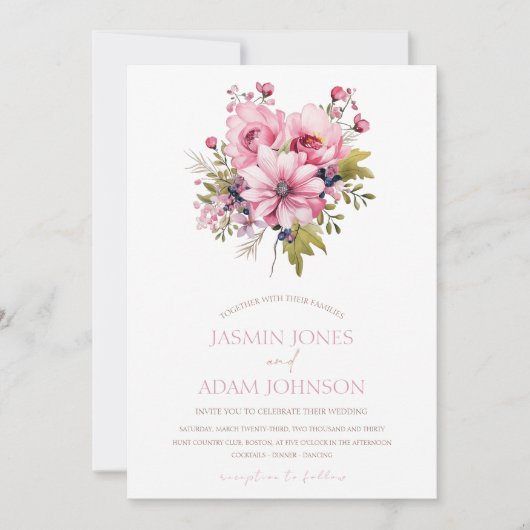 Bloemen Stoffig Roze Wildflower Zomer Tuin Bruilof Kaart (Voorkant)