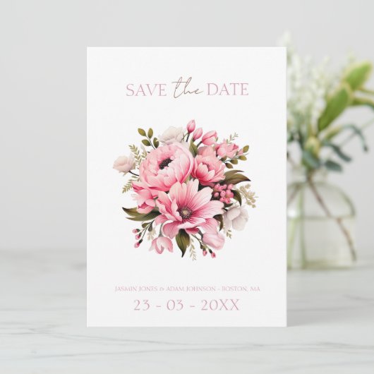 Bloemen Stoffig Roze Wildflower Zomer Tuin Bruilof Save The Date (Staand voorkant)