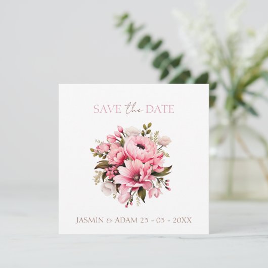 Bloemen Stoffig Roze Wildflower Zomer Tuin Bruilof Save The Date (Staand voorkant)