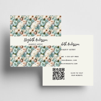 Bloemen stoffige groene crème foto QR logo Vierkante Visitekaartje