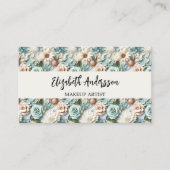 Bloemen stoffige groene crème foto QR logo Visitekaartje (Voorkant)
