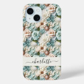 Bloemen stoffige groene crème naam script Case-Mate iPhone case (Achterkant)