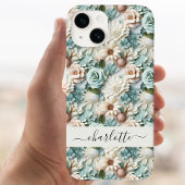 Bloemen stoffige groene crème naam script iPhone 15 case