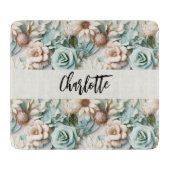 Bloemen stoffige groene crème naam script snijplank (Voorkant)