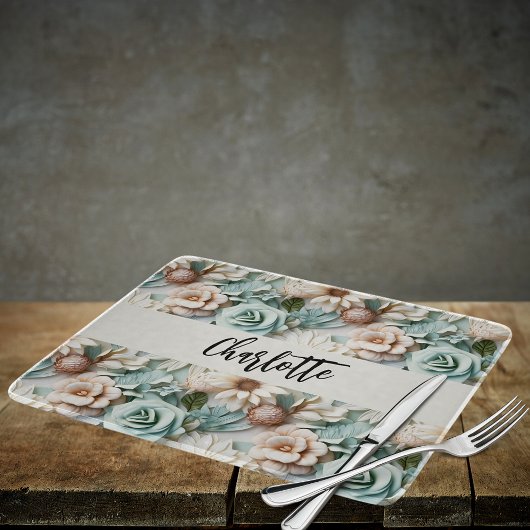 Bloemen stoffige groene crème naam script snijplank