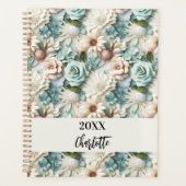 Bloemen stoffige groene crème naamschrift 2026 planner (Voorkant)