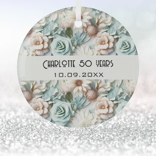 Bloemen stoffige groene crème verjaardagsnaam glas ornament