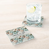 Bloemen stoffige groene crème verjaardagsnaam glazen onderzetter (Schuin)