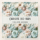 Bloemen stoffige groene crème verjaardagsnaam glazen onderzetter (Voorkant)