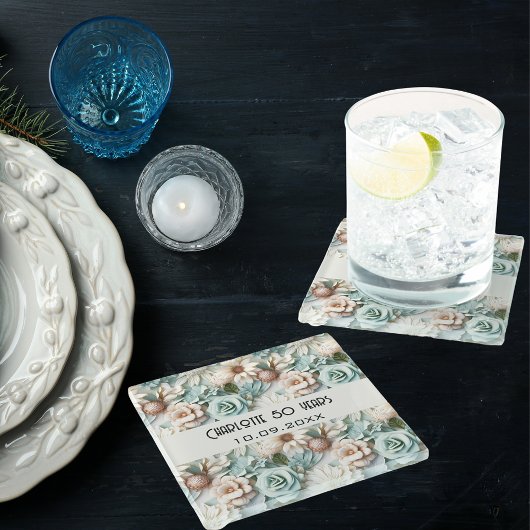 Bloemen stoffige groene crème verjaardagsnaam glazen onderzetter