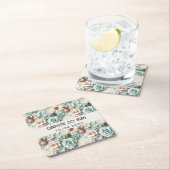 Bloemen stoffige groene crème verjaardagsnaam kartonnen onderzetters (Insitu)