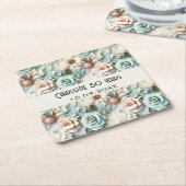 Bloemen stoffige groene crème verjaardagsnaam kartonnen onderzetters (Schuin)