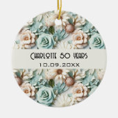 Bloemen stoffige groene crème verjaardagsnaam keramisch ornament (Voorkant)