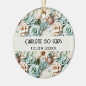 Bloemen stoffige groene crème verjaardagsnaam keramisch ornament (Links)