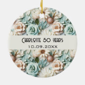 Bloemen stoffige groene crème verjaardagsnaam keramisch ornament (Achterkant)