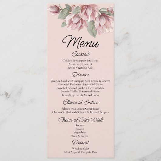 Bloemen, stoffige roos Blush bruiloft Menu (Voorkant)