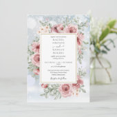 Bloemen stoffige Roos gouden winter bruiloft Kaart (Staand voorkant)