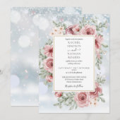 Bloemen stoffige Roos gouden winter bruiloft Kaart (Voorkant / Achterkant)