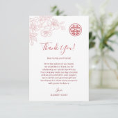 Bloemen Stoffige Roze Chinese Bruiloft Bedankkaart (Staand voorkant)