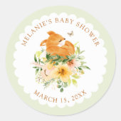Bloemen Storybook Fox Baby shower Envelope Seals Ronde Sticker (Voorkant)