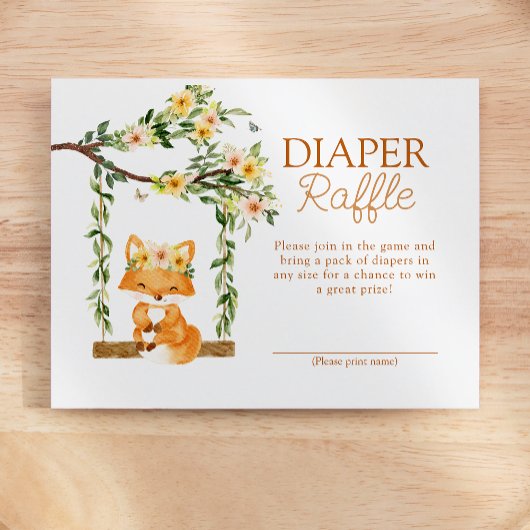 Bloemen Storybook Fox Baby shower Luier Raffle Informatiekaartje