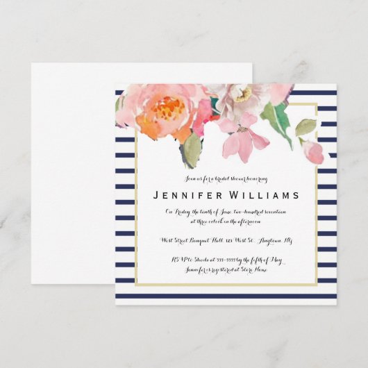 Bloemen streep bruids douche uitnodigingen (Voorkant / Achterkant)