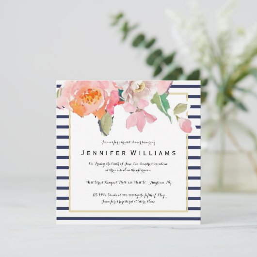 Bloemen streep bruids douche uitnodigingen (Staand voorkant)