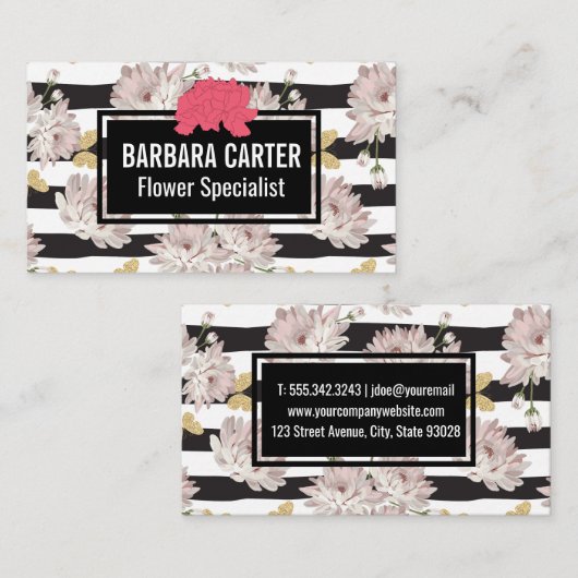 Bloemen | Strepen | Anjers | Gouden Vlinders Visitekaartje (Voorkant / Achterkant)