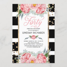 Bloemen Strepen Modern Goud Decor 40 Verjaardagsfe Kaart