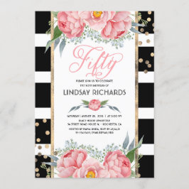 Bloemen Strepen Modern Goud Decor 50 Verjaardagsfe Kaart