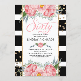 Bloemen Strepen Modern Goud Decor 60 Verjaardagsfe Kaart