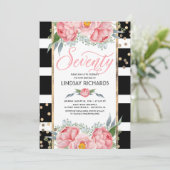 Bloemen Strepen Modern Goud Decor 70 Verjaardagsfe Kaart (Staand voorkant)