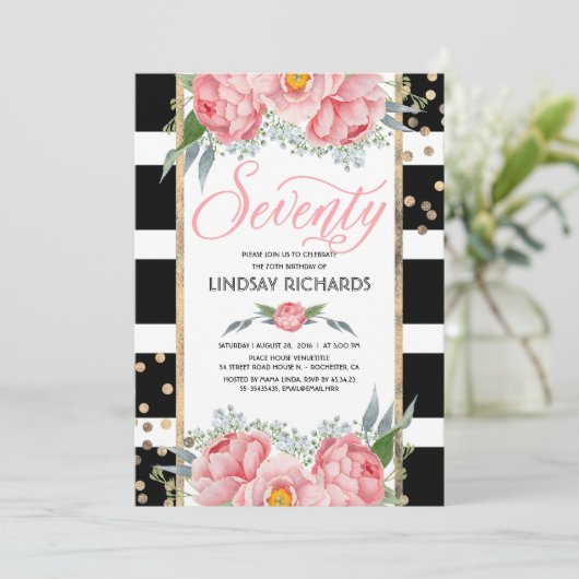 Bloemen Strepen Modern Goud Decor 70 Verjaardagsfe Kaart (Staand voorkant)