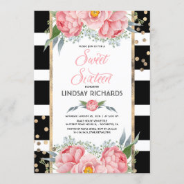 Bloemen Strepen Modern Goud Decor Sweet 16 Verjaar Kaart