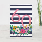Bloemen & Strepen Roze 60 Happy Birthday Kaart (Voorkant)