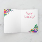 Bloemen & Strepen Roze 60 Happy Birthday Kaart (Binnen)