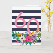 Bloemen & Strepen Roze 60 Happy Birthday Kaart (Gele Bloem)