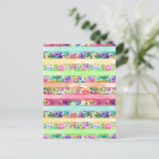  bloemen strepen Waterverf handverf Briefkaart (Staand voorkant)
