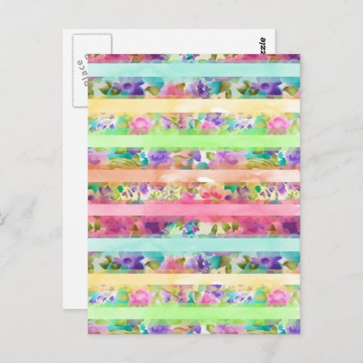  bloemen strepen Waterverf handverf Briefkaart (Voorkant / Achterkant)