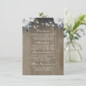 Bloemen String Lights Rustiek Hout Wedding Details Informatiekaartje (Staand voorkant)