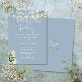 Bloemen String Lights Stoffig Blauw Verlovingsfees Kaart