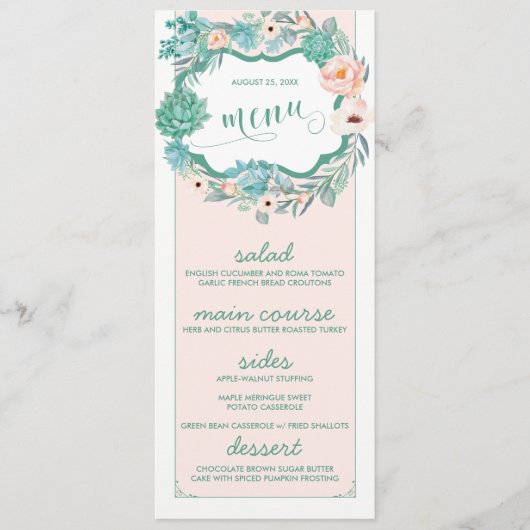 Bloemen Succulent & Blush Bruiloft Menu Kaarten (Voorkant)