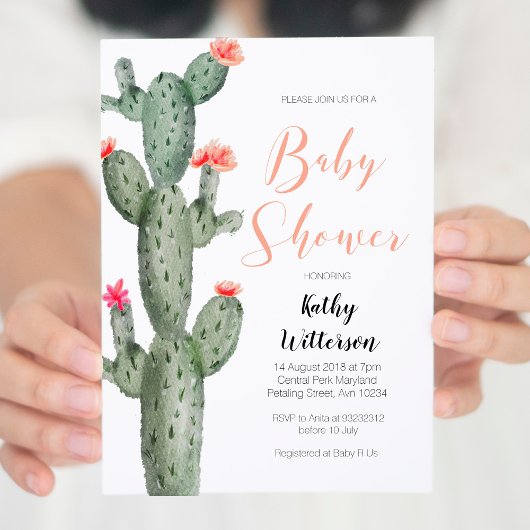 Bloemen Succulent Cactus baby shower uitnodiging