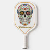Bloemen Suiker Schedel Dag van de Doden, Wit Pickleball Paddle (Achterkant)