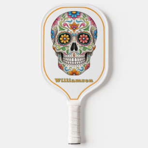 Bloemen Suiker Schedel Dag van de Doden, Wit Pickleball Paddle