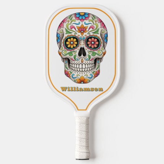 Bloemen Suiker Schedel Dag van de Doden, Wit Pickleball Paddle (Voorkant)