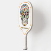 Bloemen Suiker Schedel Dag van de Doden, Wit Pickleball Paddle (Links)