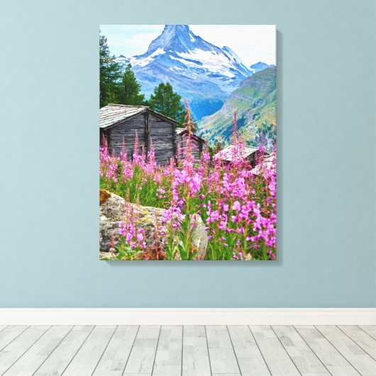 Bloemen | Summer Matterhorn Zwitserland Canvas Afdruk (Insitu (Houten vloer))