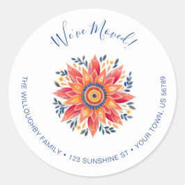 Bloemen Sunburst Bewegende Aankondiging Ronde Sticker