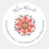 Bloemen Sunburst Bewegende Aankondiging Ronde Sticker (Voorkant)